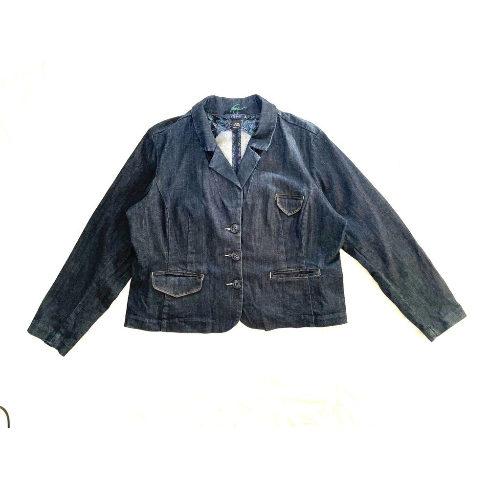 Venezia Jeans Womens 18/20 Denim Blazer Jacket Stretch Dark Wash Plus Size Y2K